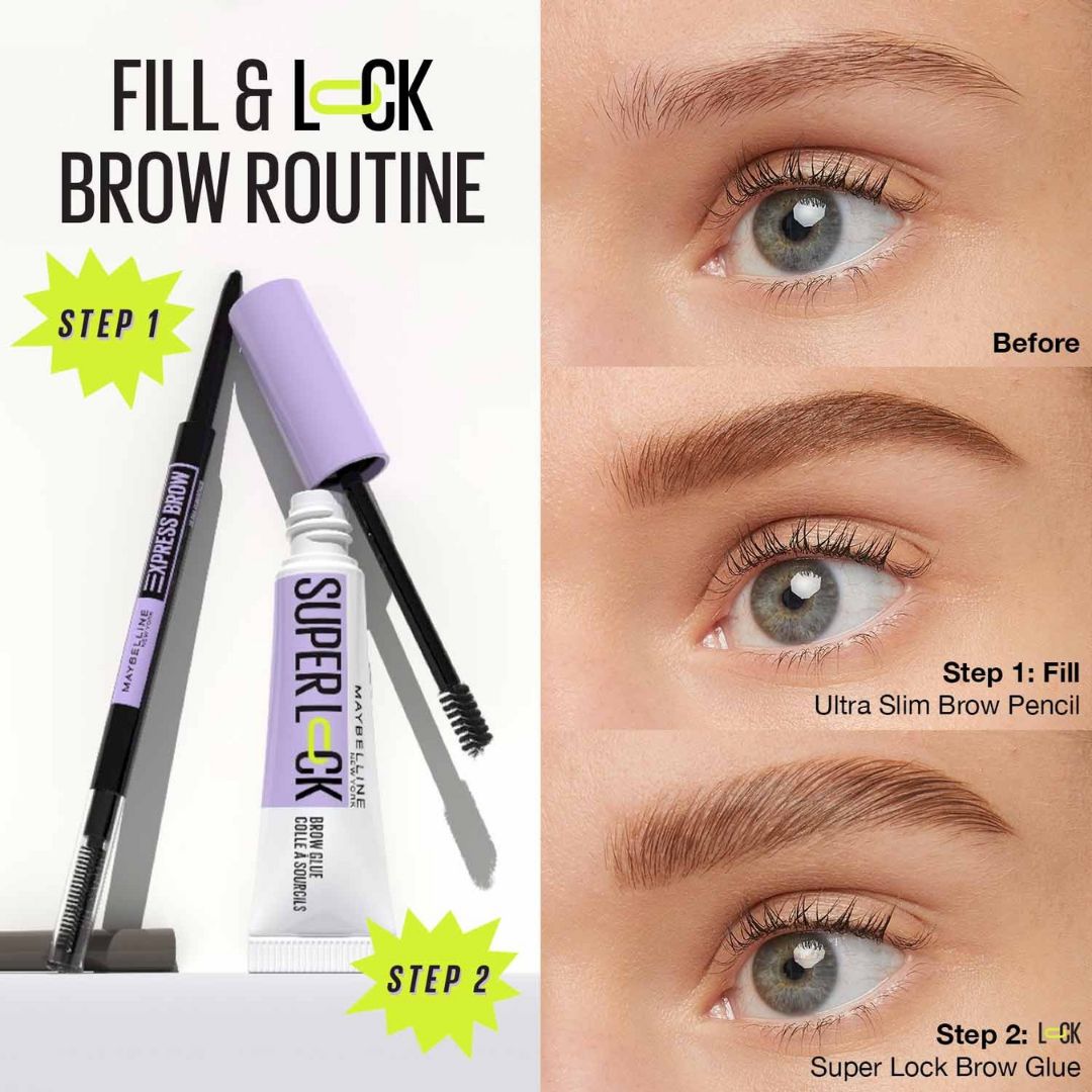 Maybelline Super Lock Brow Glue Gel מייבלין סופר לוק ג'ל גבות עמיד בגוון חום-GLAM42