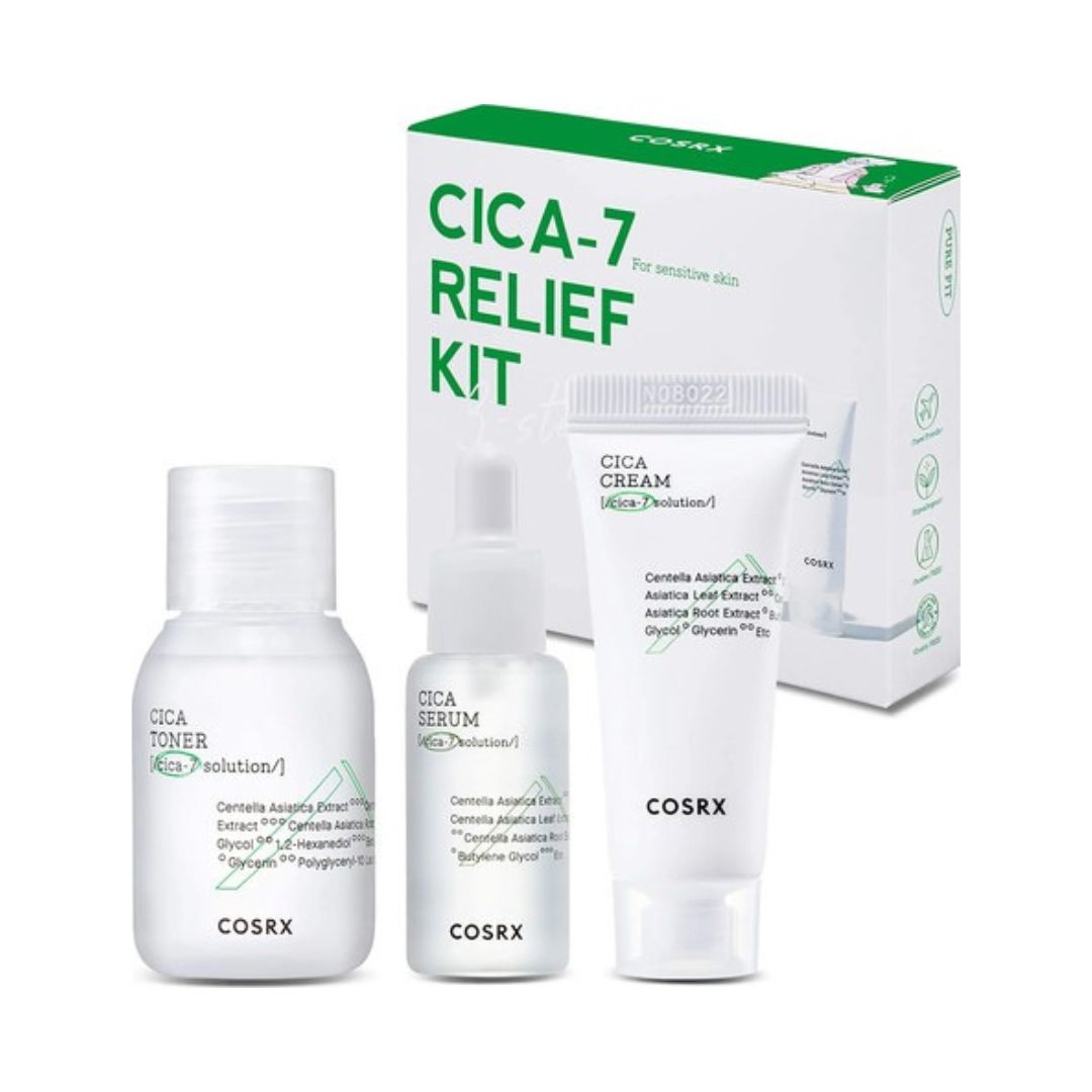 COSRX Pure Fit Trial Kit 3-pcs 55ML | קוסארקס מארז התנסות טונר, סרום וקרם סיקה להרגעת עור מגורה-GLAM42