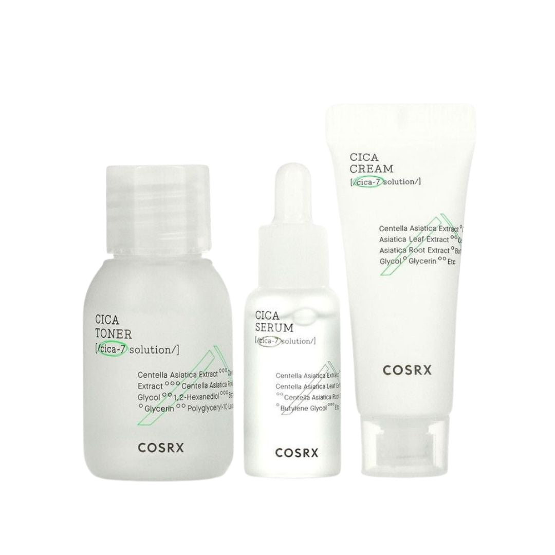 COSRX Pure Fit Trial Kit 3-pcs 55ML | קוסארקס מארז התנסות טונר, סרום וקרם סיקה להרגעת עור מגורה-GLAM42