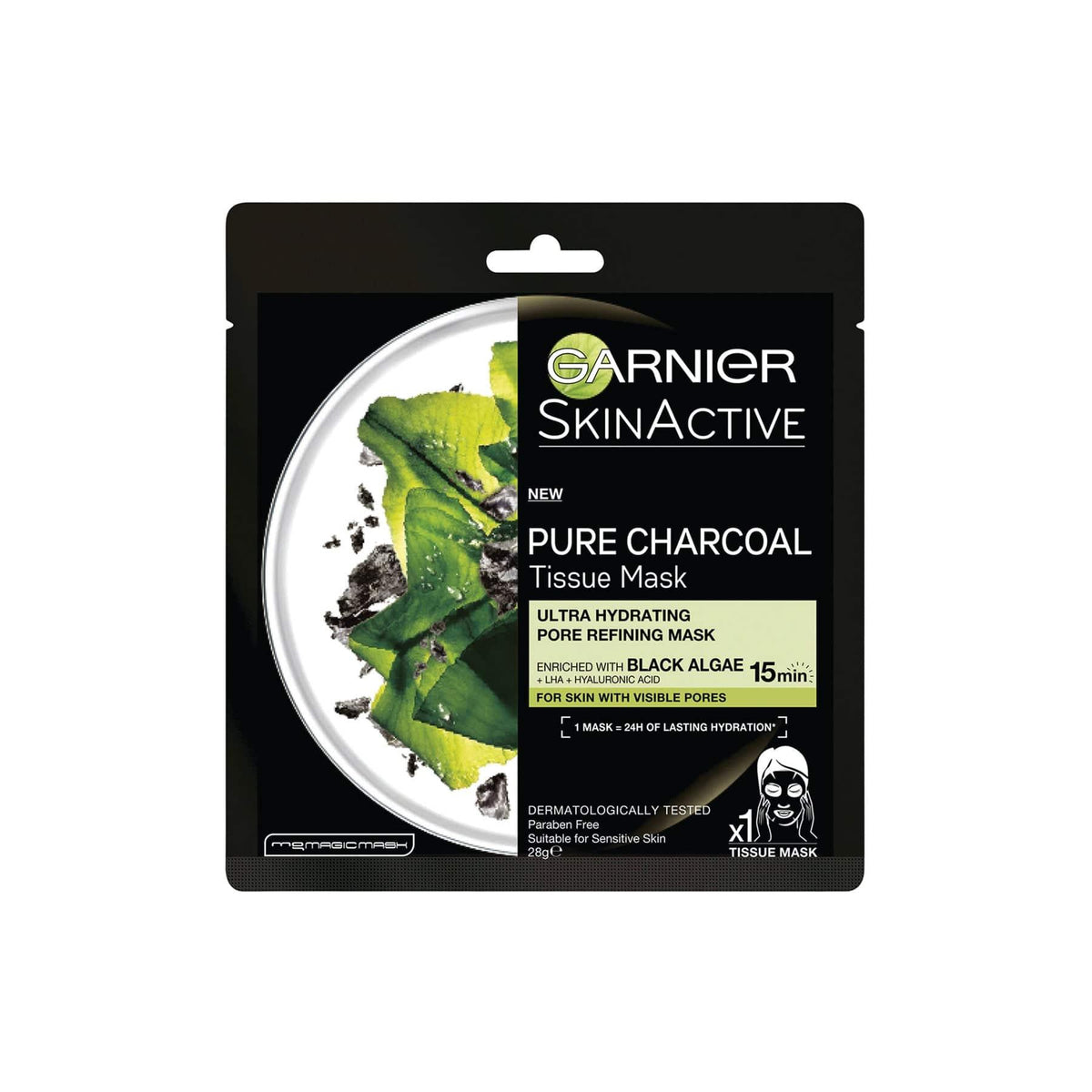 גרנייה Garnier Black Tissue Charcoal Mask Black Algae - מסכת טישו פחם אצות שחורות-GLAM42