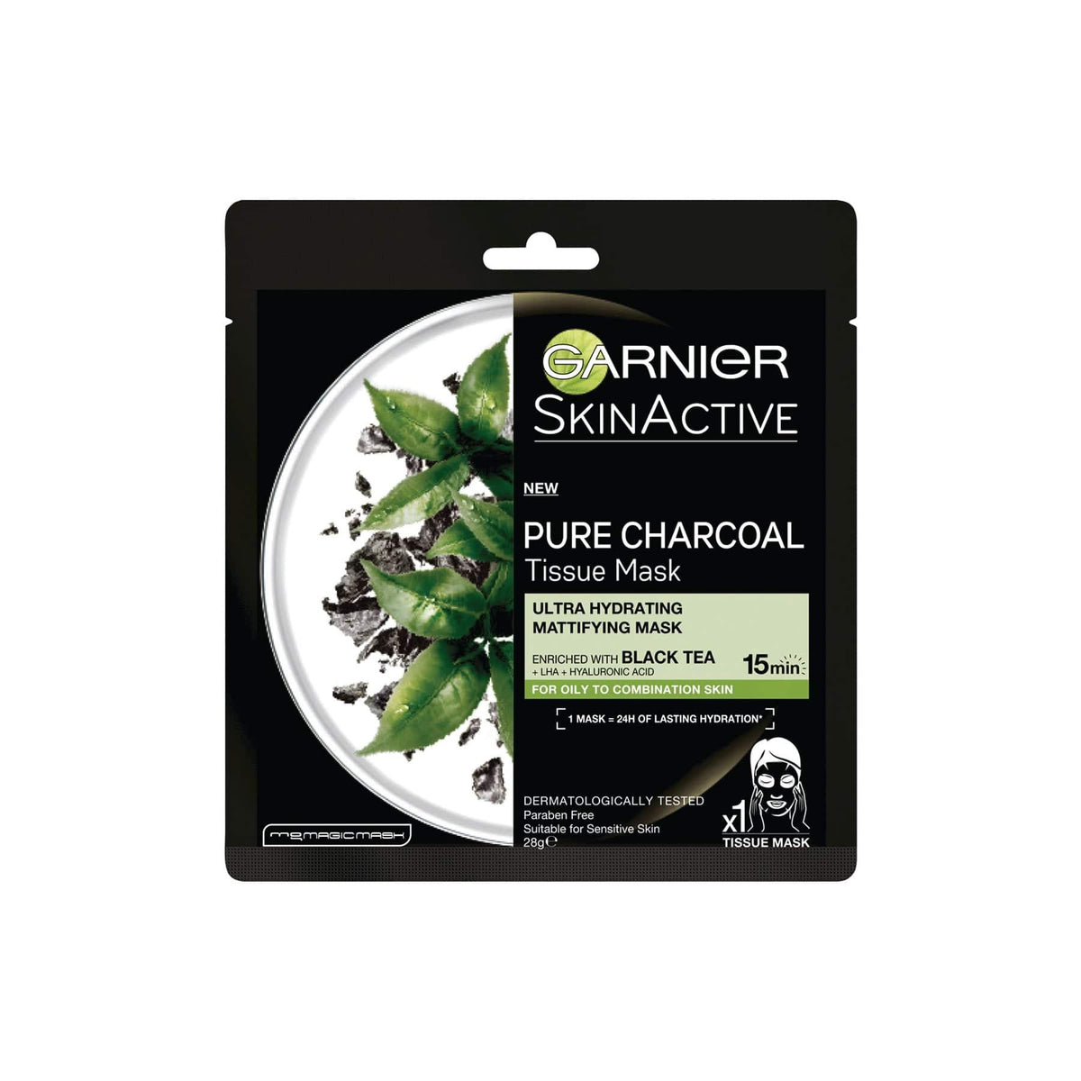 גרנייה Garnier Black Tissue Charcoal Mask Black Tea - מסכת טישו פחם תה שחור-GLAM42