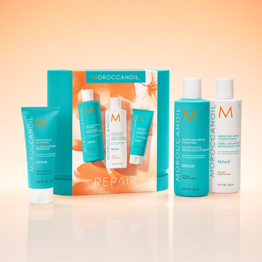 Moroccanoil Repair And Restore Spring Set – Shampoo 250Ml, Conditioner 250Ml, Hair Mask 75Ml | מורוקנאויל מארז שיקום אביבי   לשיער – שמפו 250 מ"ל, מרכך 250 מ"ל, מסכה לשיער 75 מ"ל
