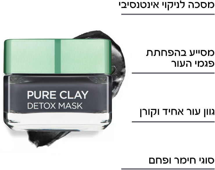 L'Oreal Paris Pure Clay Detox Mask לוריאל מסיכת חימר עם גרגירים