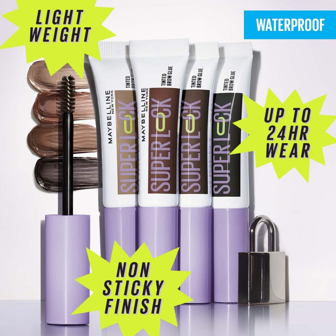 Maybelline Super Lock Brow Glue Gel מייבלין סופר לוק ג'ל גבות עמיד בגוון חום-GLAM42
