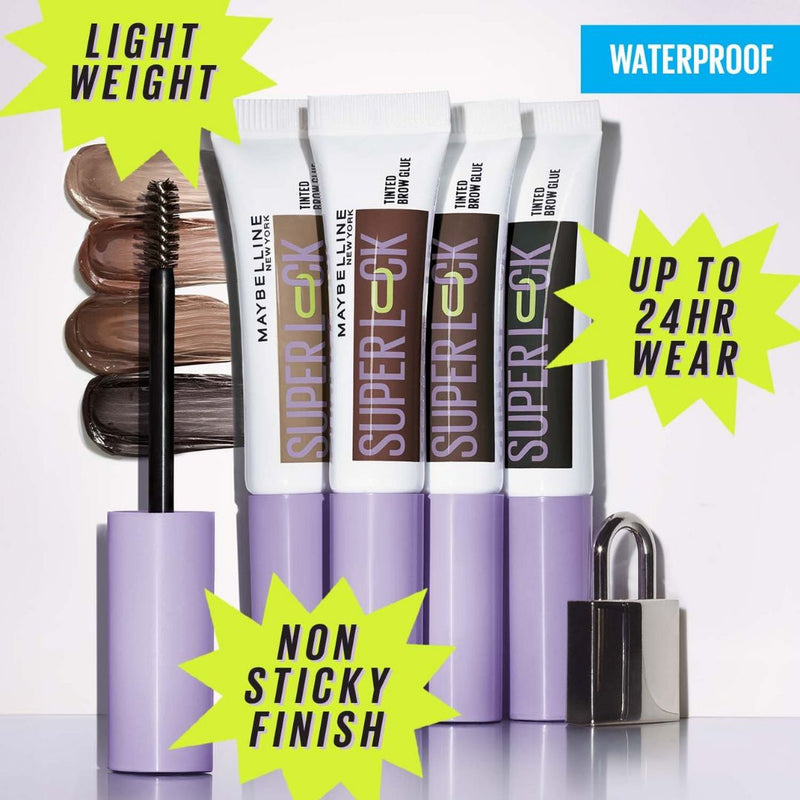 Maybelline Super Lock Brow Glue Gel מייבלין סופר לוק ג'ל גבות עמיד בגוון חום-GLAM42