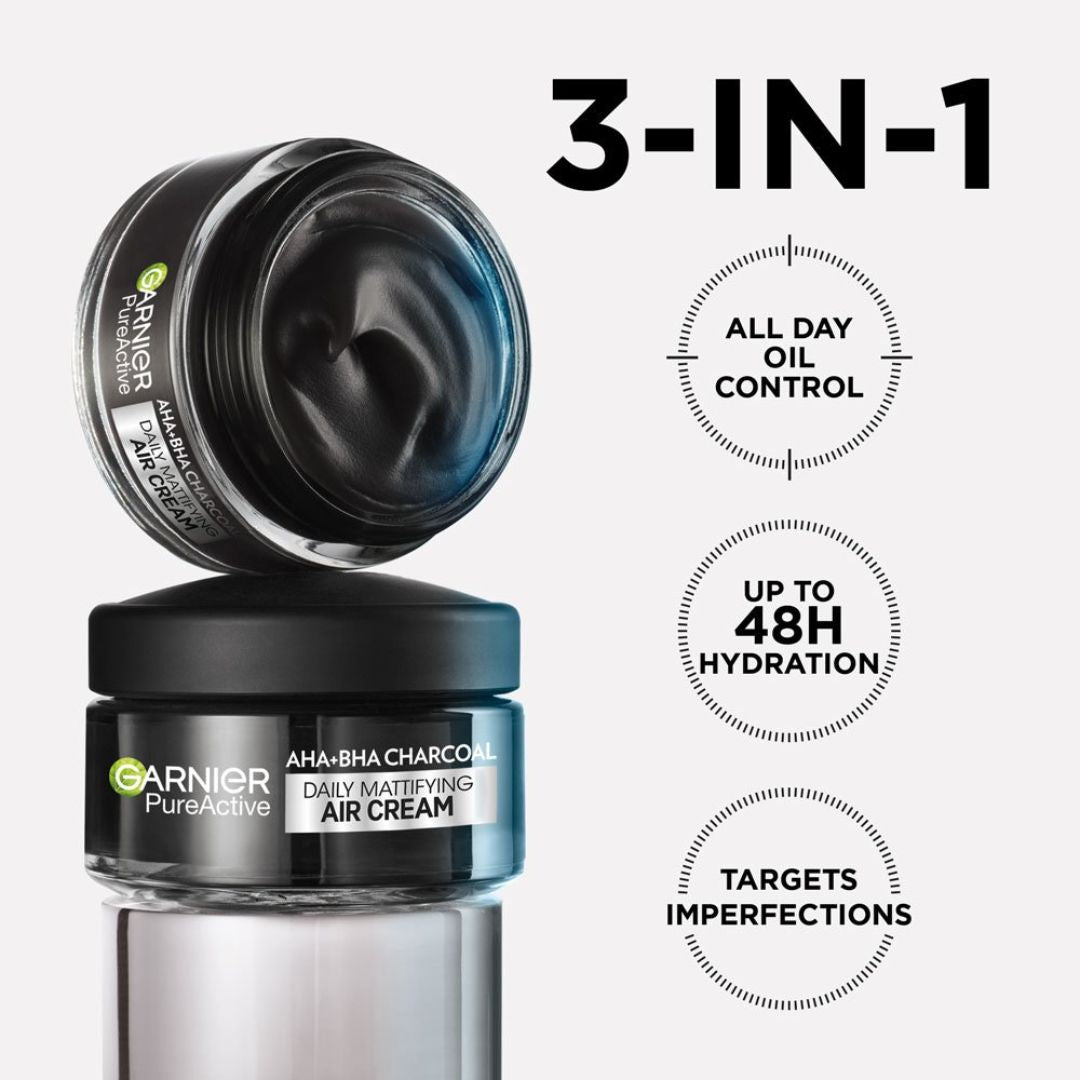 Garnier Pure Active Charcoal Daily Mattifying Air Cream 50ML גרנייה פיור אקטיב קרם לחות פחם למראה מאט-GLAM42