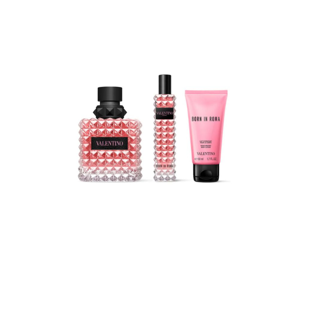 מארז מהודר לאישה – Born In Roma Donna EDP 100 מ"ל + תחליב גוף 50 מ"ל + בושם 15 מ"ל Valentino-GLAM42