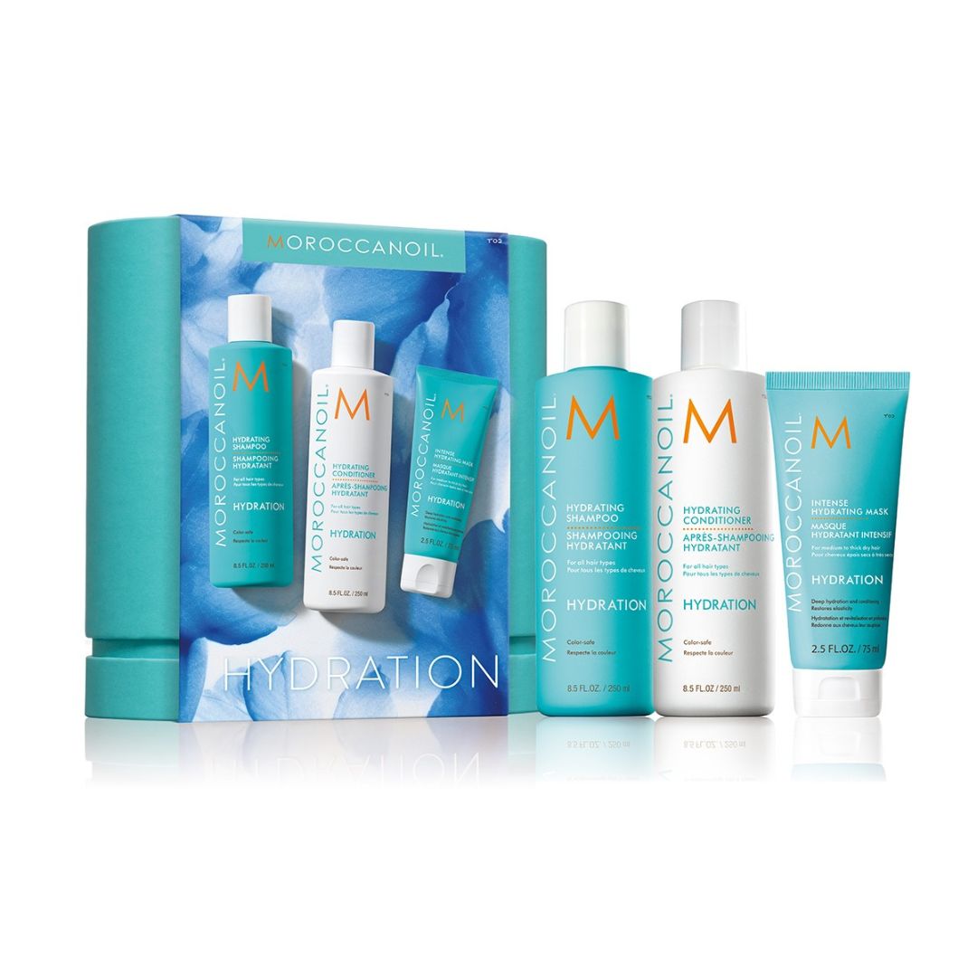 7290116977706 | Moroccanoil Hydration Spring Kit – Shampoo 250Ml, Conditioner 250Ml, Mask 75Ml | מורוקנאויל מארז לחות אביבי – שמפו 250 מ"ל, מרכך 250 מ"ל, מסכה 75 מ"ל