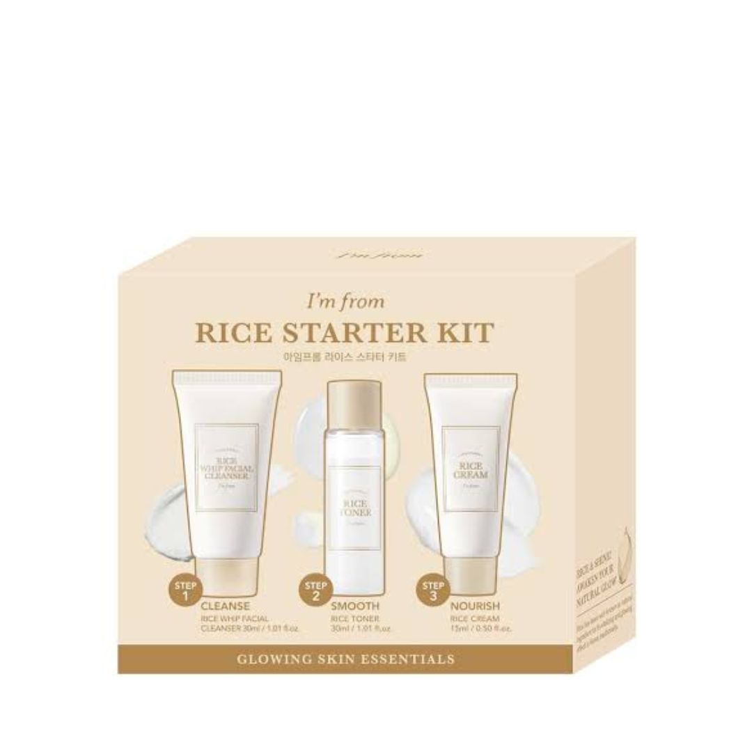 I'm From Rice Starter Set מארז טיפוח עם אורז ללחות, זוהר ומרקם עור אחיד