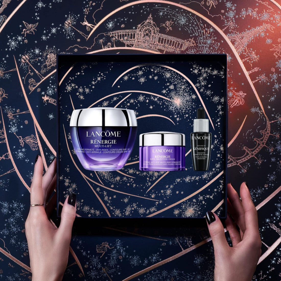 Lancome Renergie H.P.N. 300-Peptide Cream Set | ארז טיפוח לנקום לאישה קרם פנים 50 מ"ל + קרם לילה 15 מ"ל + סרום ג'ניפיק 10 מ"ל