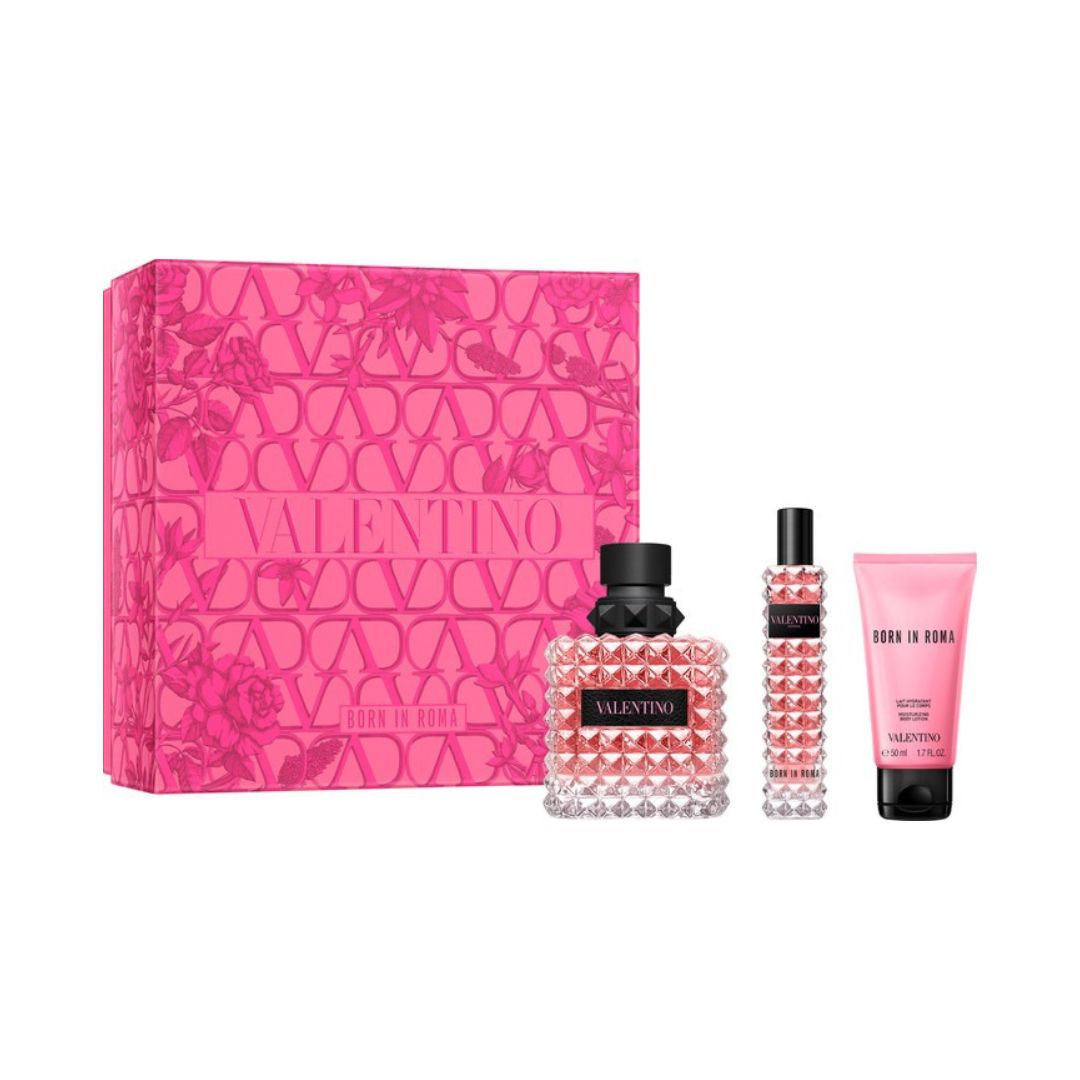 מארז מהודר לאישה – Born In Roma Donna EDP 100 מ"ל + תחליב גוף 50 מ"ל + בושם 15 מ"ל Valentino-GLAM42