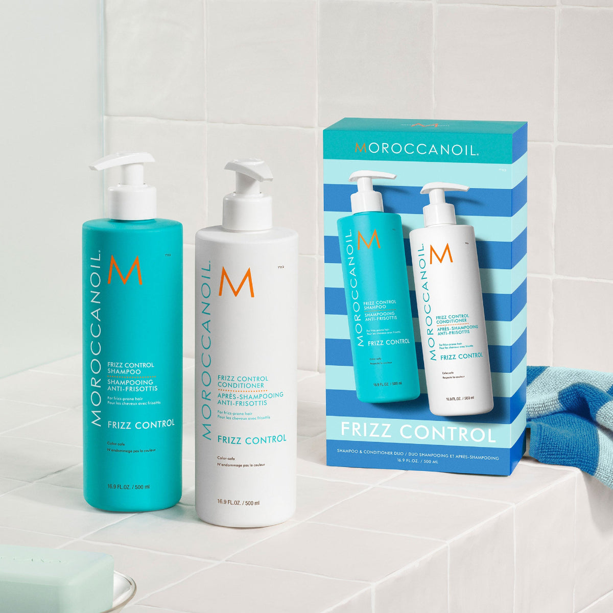 Moroccanoil Duo Frizz Shampoo and Conditioner מרוקן אויל מארז שמפו ומרכך לנטרול קירזול
