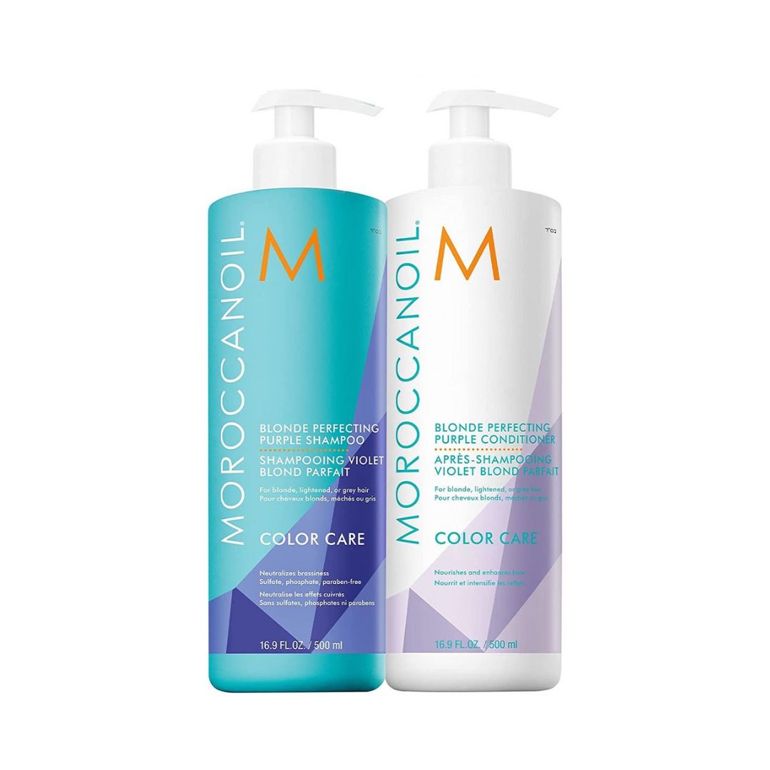 Moroccanoil Shampoo And Conditioner 500ml Purple מרוקן אויל מארז שמפו ומרכך סילבר