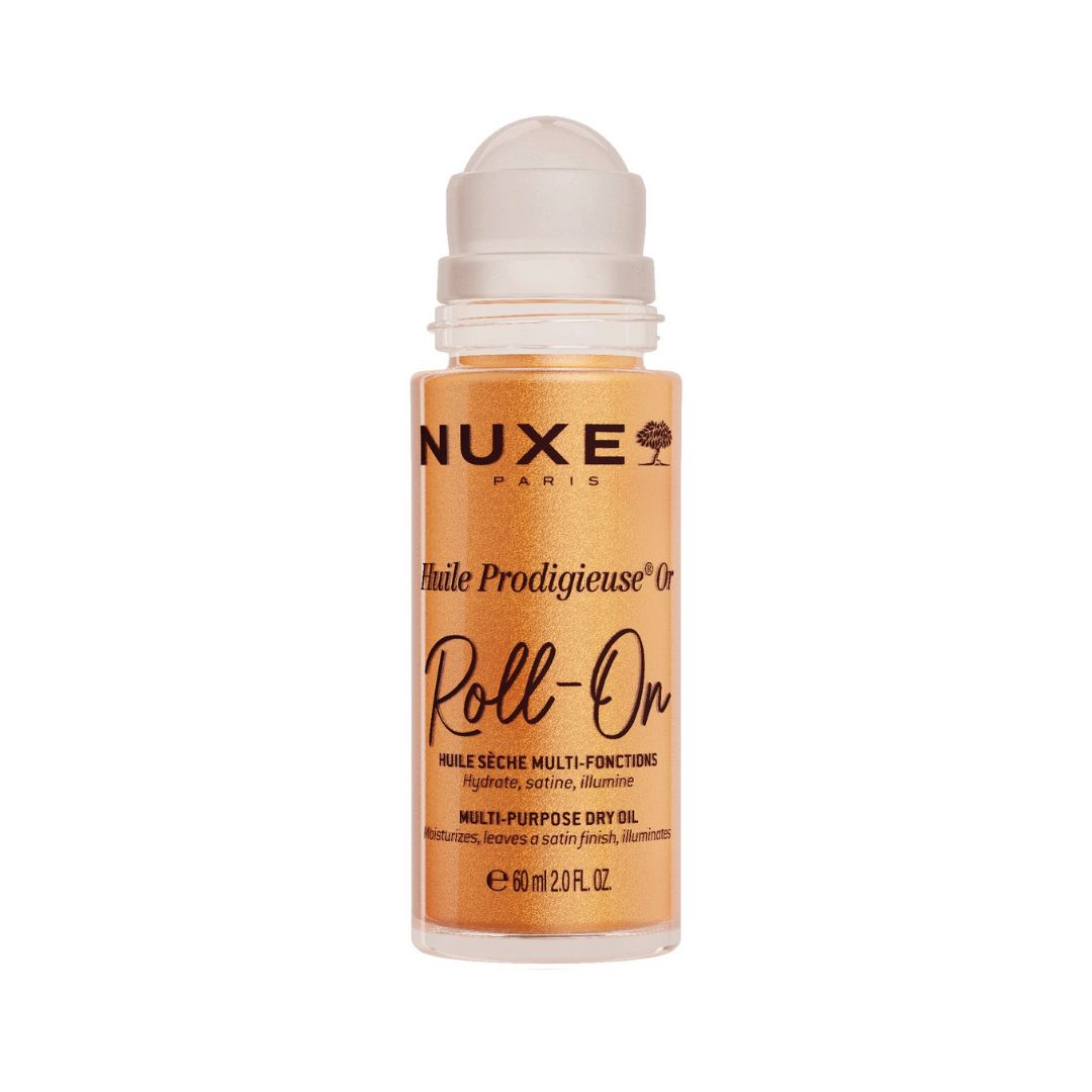 Nuxe Huile Prodigieuse Or Roll-on 60ml נוקס פריז שמן עם שימר רב שימושי ברול און לעור פנים גוף ושיער