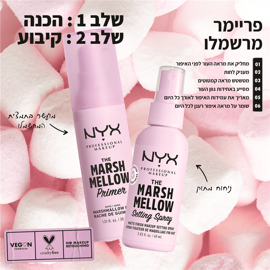 NYX Professional Marshmallow Soothing Primer  ניקס פריימר מעריך את עמידות האיפור