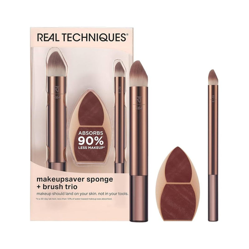 Real Techniques Makeup Saver + Brush Trio ריל טכניקס סט מברשות מייק אפ סייבר