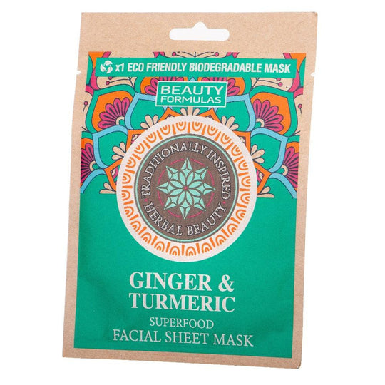 Beauty Formulas מסכת פנים סרום בד לפנים מועשרת בתמציות ג'ינג'ר וכורכום-GLAM42