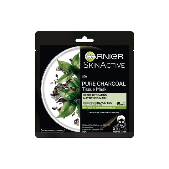 גרנייה Garnier Black Tissue Charcoal Mask Black Tea - מסכת טישו פחם תה שחור-GLAM42